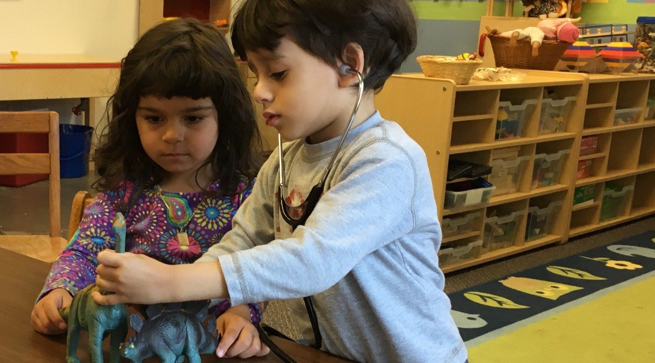 Two children play at Little Hokies Hangout at Virginia Tech