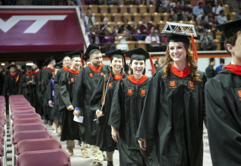 Master's degree students process during Graduate School Commencement Ceremonies