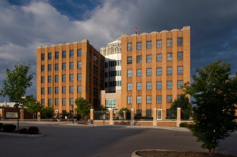 A photo of the multistory Roanoke Higher Education Building in downtown Roanoke